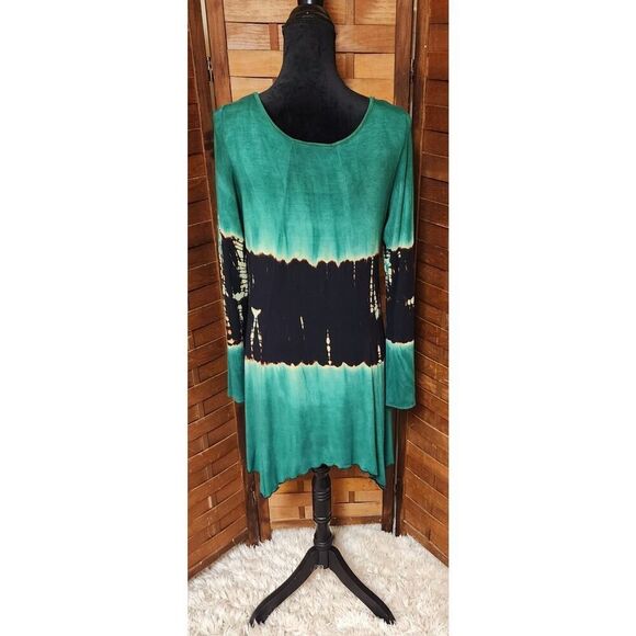 The Pyramid Collection Green High Low Tunic Dress Large L Long Sleeve Tie Dye - Picture 7 of 8